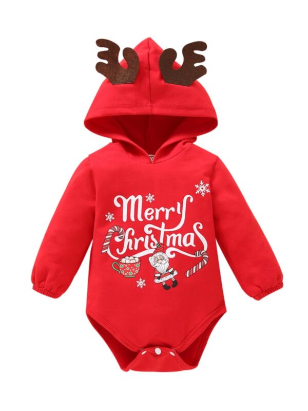 Merry Christmas Baby Hoodie Bodysuit 