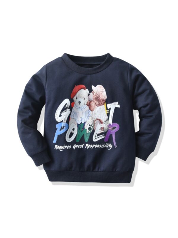 Kid Boy Cartoon Bear & Letter Sweatshirt