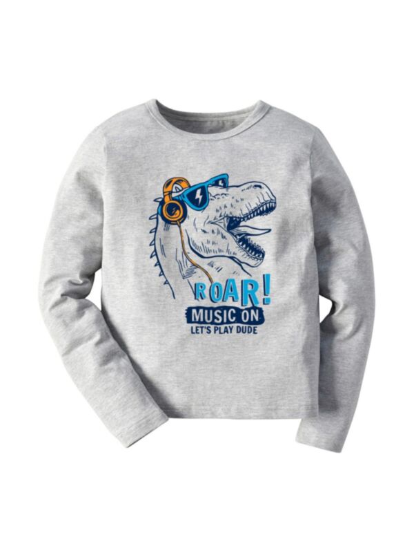 Kid Boy Cartoon Dinosaur Gray T-shirt
