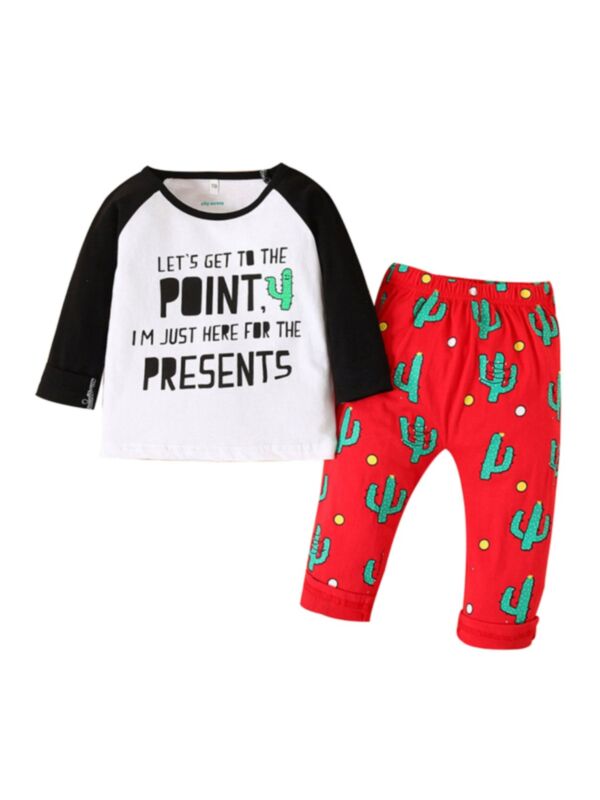 2 Pieces Baby Letter Top & Cactus Trousers Set