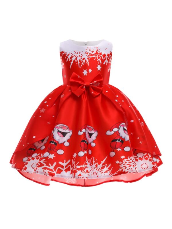 Kid Girl Christmas & Party Print Bowknot Dress