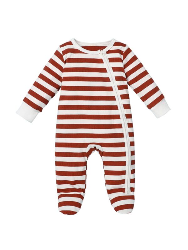 Infant Zip-up Stripe Footed Jumpsuit