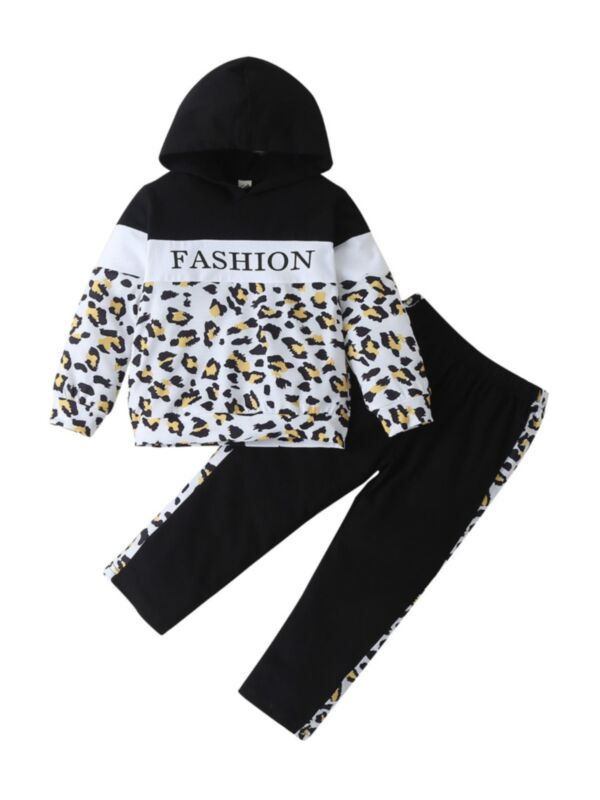 2 Pieces Kid Boy Fashion Leopard Set Hoodie Sweatshirt & Joggers Trousers