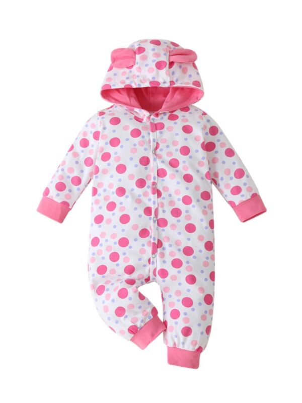 Infant Girl Polka Dots Pink Hoodie Jumpsuit