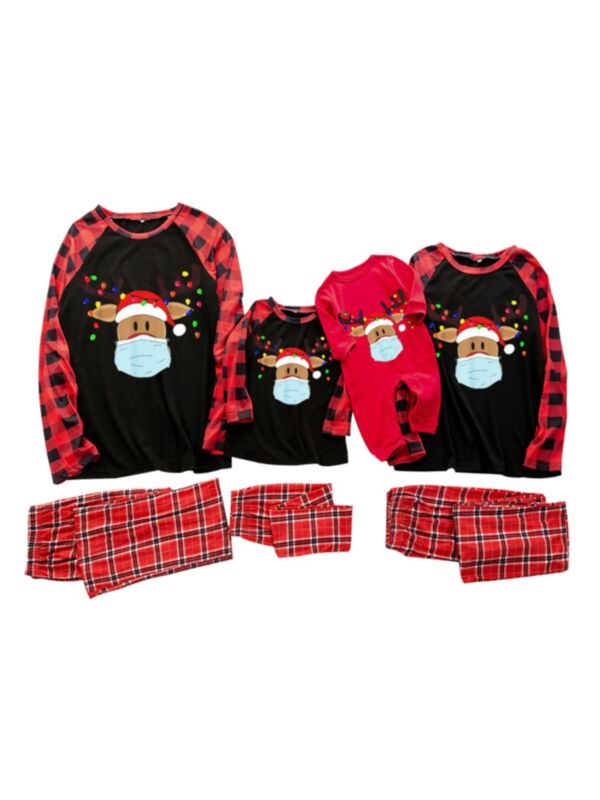 Family Matching Christmas Cartoon Plaid Pajamas Set