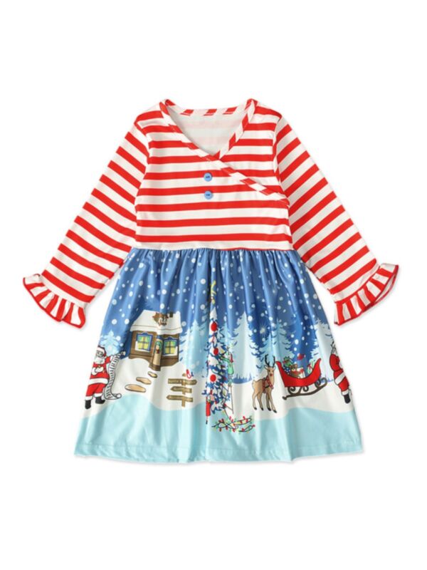 Kid Girl Christmas Stripe Dress