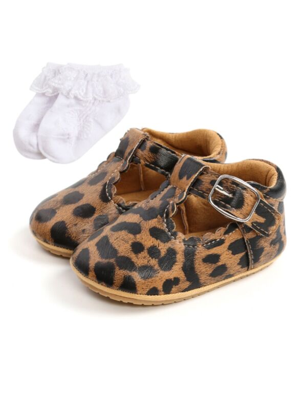2 Pieces Baby Girl Leopard Flats Shoes And Socks