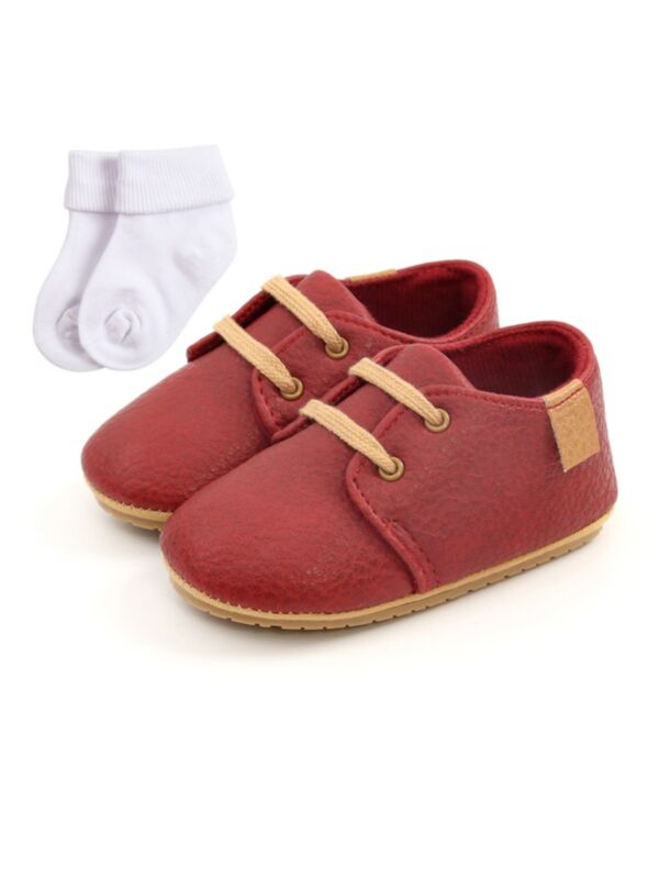 2 Pieces Baby Lace-up Front Shoes With Socks