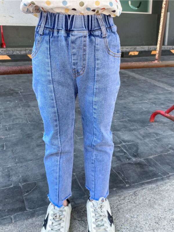 Kid Girl Irregular Hem Jeans