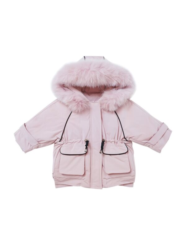 Kid Girl Faux Fur Collar Warm Coat