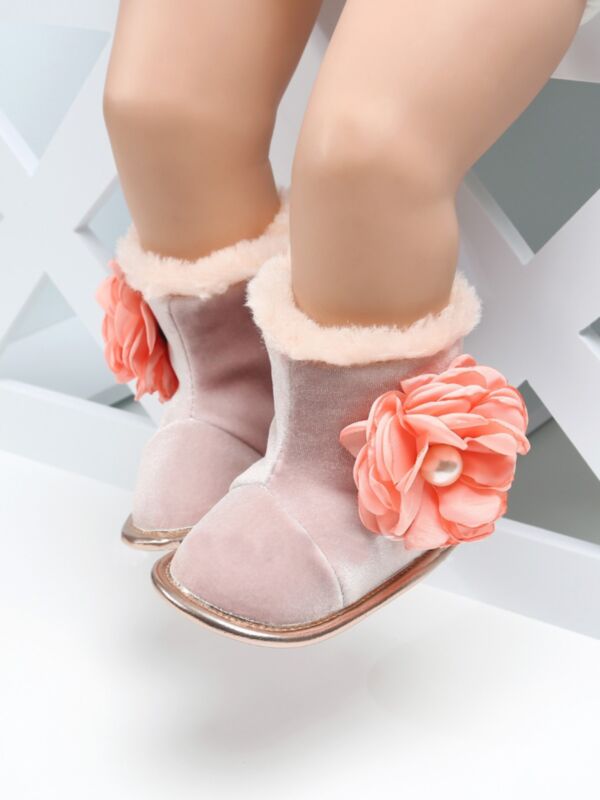Baby Girl Beaded Flower Boots