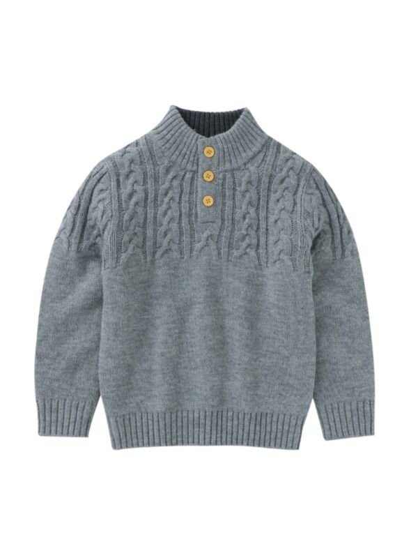 Kid Boy Half Button Turtleneck Knit Sweater