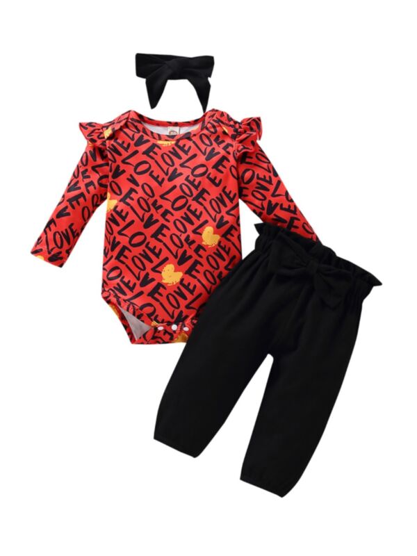 3 Pieces Infant Girl Set Print Bodysuit & Bow Bloomers & Headband