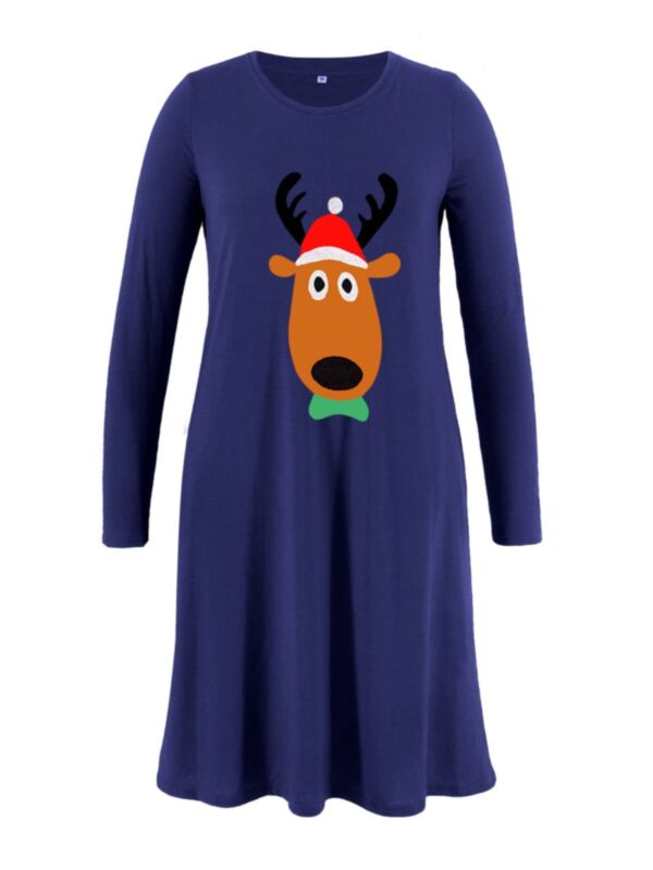 Christmas Deer Round Neck Maternity Dress
