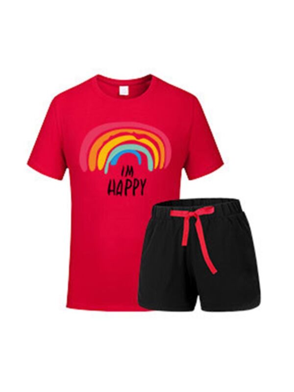 2 Pieces Toddler Boy I Am Happy Rainbow Set Tee & Drawstring Shorts