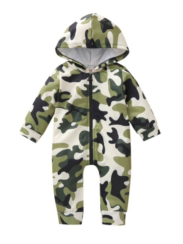 Infant Boy Camouflage Zipper Hoodie Jumpsuit