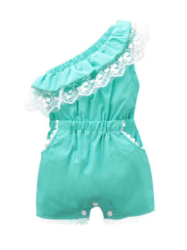 Baby Girl Lace Decor One Shoulder Romper