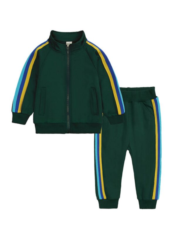 2 Pieces Kid Side Stripe Tracksuit Set Jacket Matching Pants Cute Toddler Girl Clothes Wholesale
