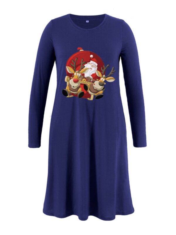 Maternity Christmas Santa & Deer Print T-shirt Dress