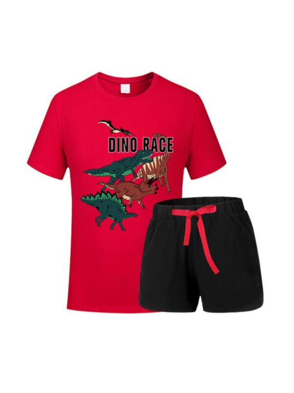 Two Pieces Toddler Boy Dinosaur Letter T-shirt And Black Shorts Set