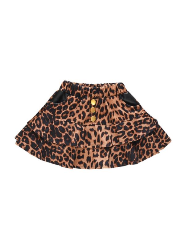Toddler Girl Button Decor Leopard Print Skirt