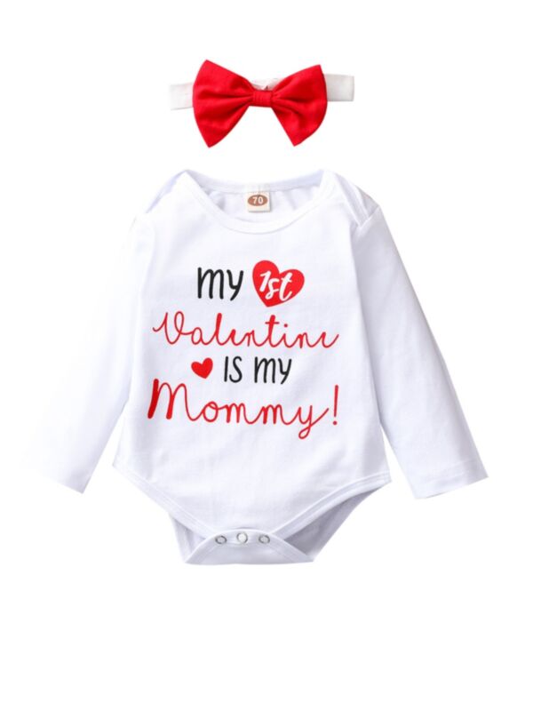 2-Pieces My 1st Valentine's Day Is My Mommy Baby Girl Set Bodysuit And Headband