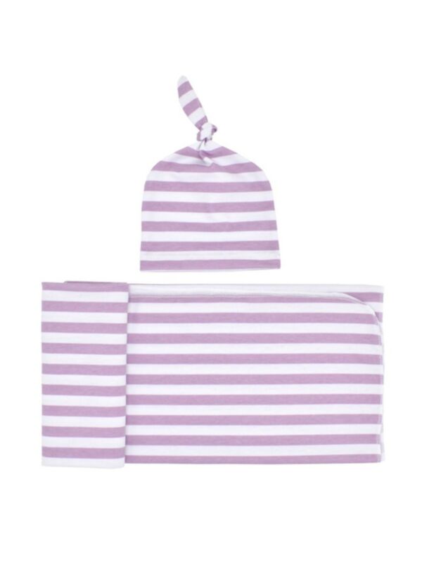 1 Pack Baby Stripe Swaddles Blanket With Hat Set 