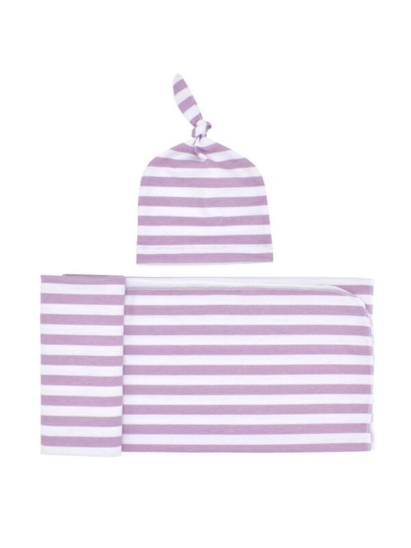 1 Pack Baby Stripe Swaddles Blanket With Hat Set