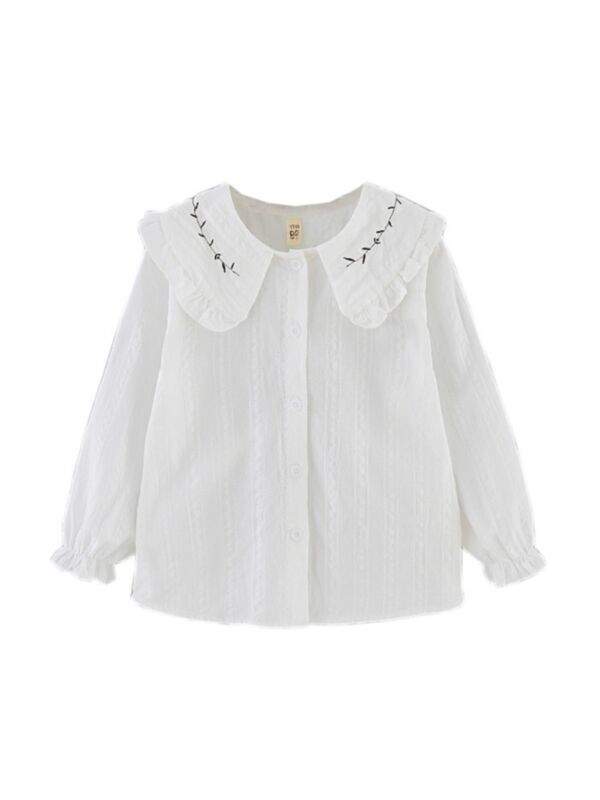 Kid Girl Doll Collar Embroidered White Blouse