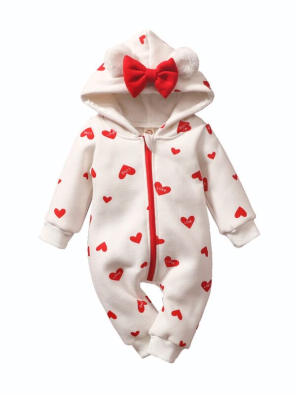 Infant Baby Valentine's Day Love Heart Hoodie Jumpsuit