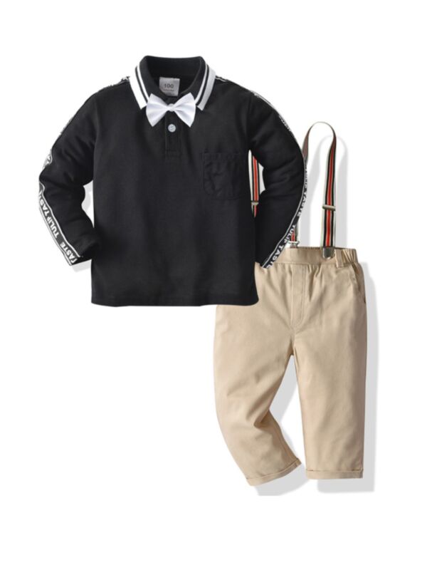 2 Pieces Kid Boy TASTE Polo Shirt Matching Suspender Pants 