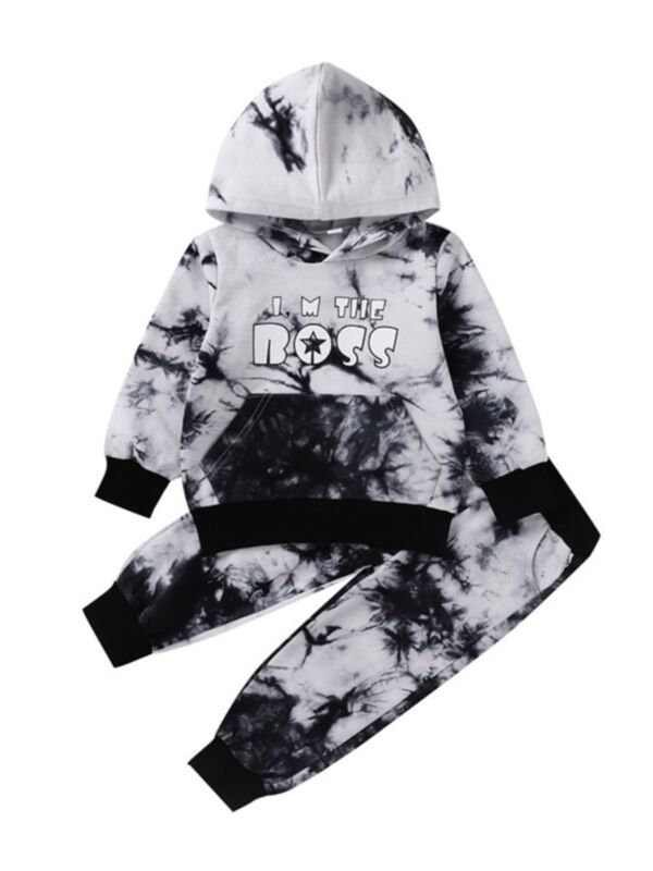 2 PCS Kid Boy Tie Dye Casual Outfit Hoodie With Pants