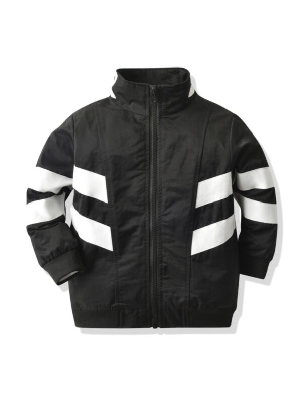 Kid Boy Stand Collar Stripe Jacket
