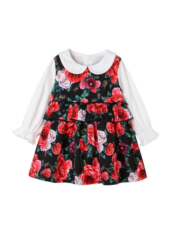 Kid Girl Contrast Collar Floral Dress