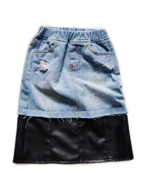 Kid Girl Patchwork PU Skirt