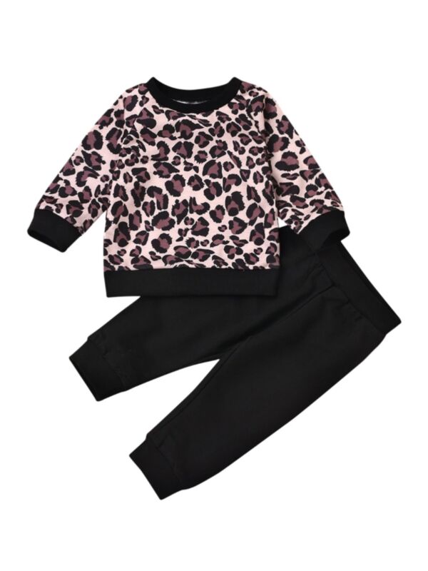 2 Pieces Toddler Girl Leopard Sweatshirt & Sweatpants Set