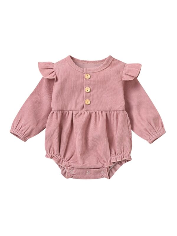Baby Girl Solid Color Corduroy Bodysuit