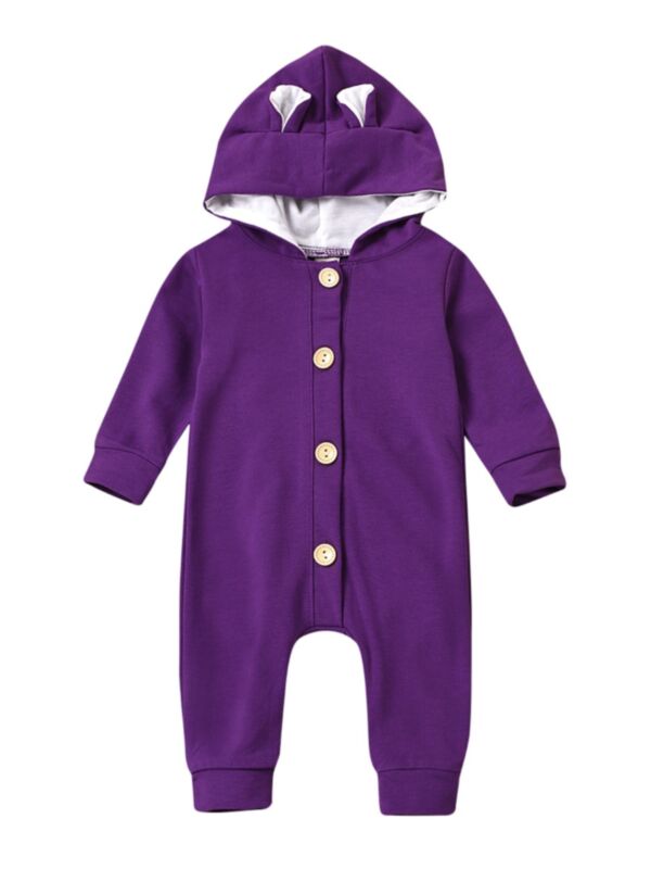Baby Buttoned Plain Hoodie Jumpsuit