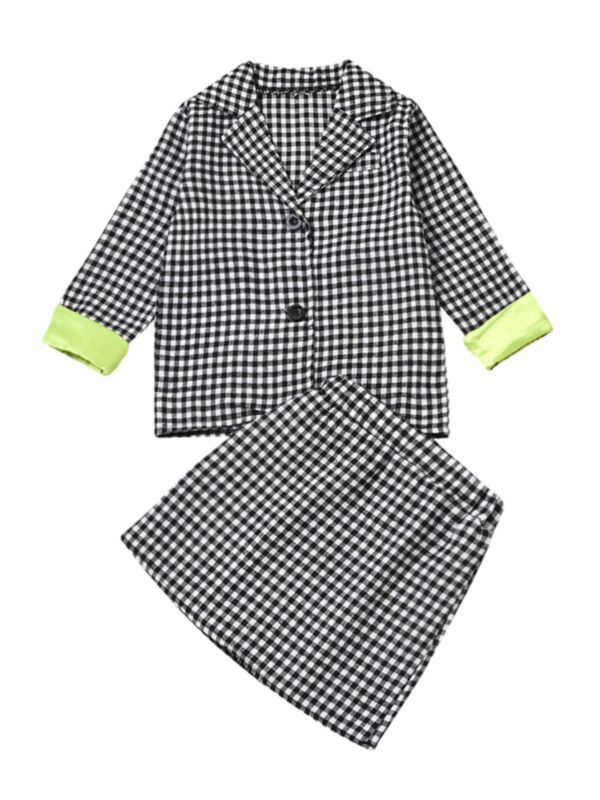 2 Pieces Kid Girl Houndstooth Set Jacket & Skirt