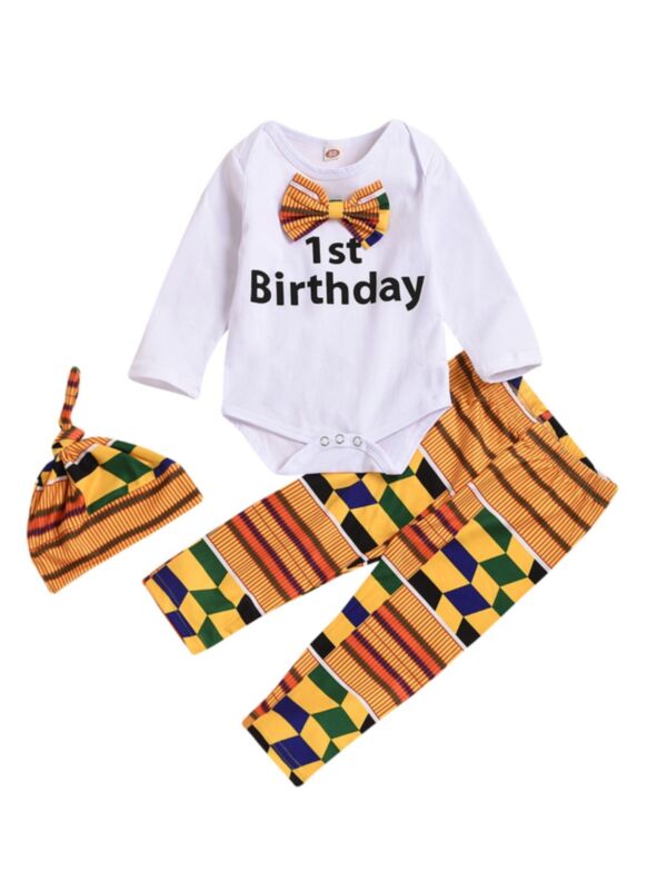 3 Pieces Baby My First Birthday Boho Set Bodysuit & Pants & Hat