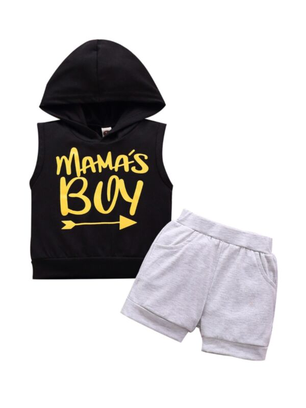2 Pieces MAMA'S Boy Set Hoodie Tank Top & Shorts