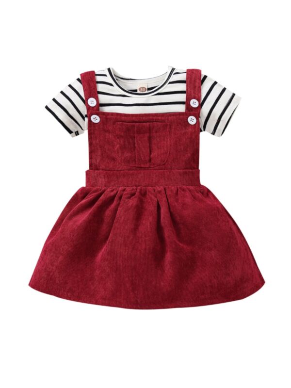 2 Pieces Baby Girl Set Stripe Tee & Strap Dress