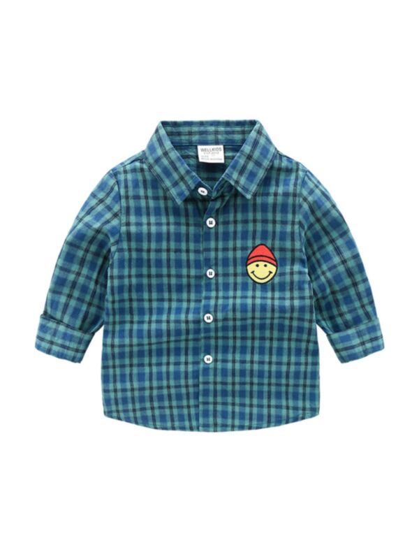 Kid Boy Embroidery Cartoon Plaid Shirt