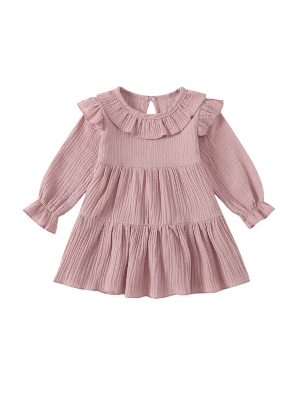 Toddler Girl Muslin Solid Color Long Sleeve Midi Dress
