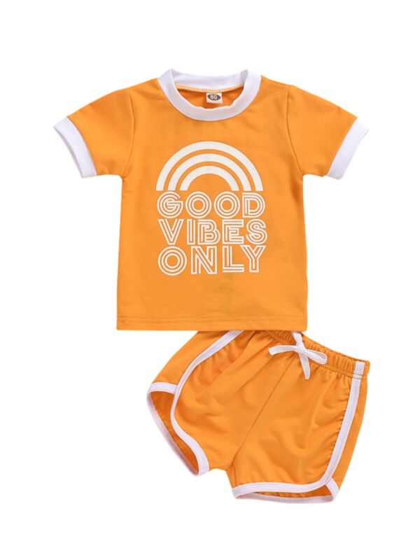 2 Piece Infant Toddler Set Rainbow & Letter Tee & Belted Shorts