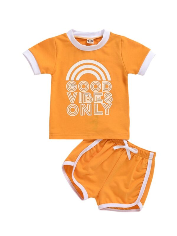 2 Piece Infant Toddler Set Rainbow & Letter Tee & Belted Shorts