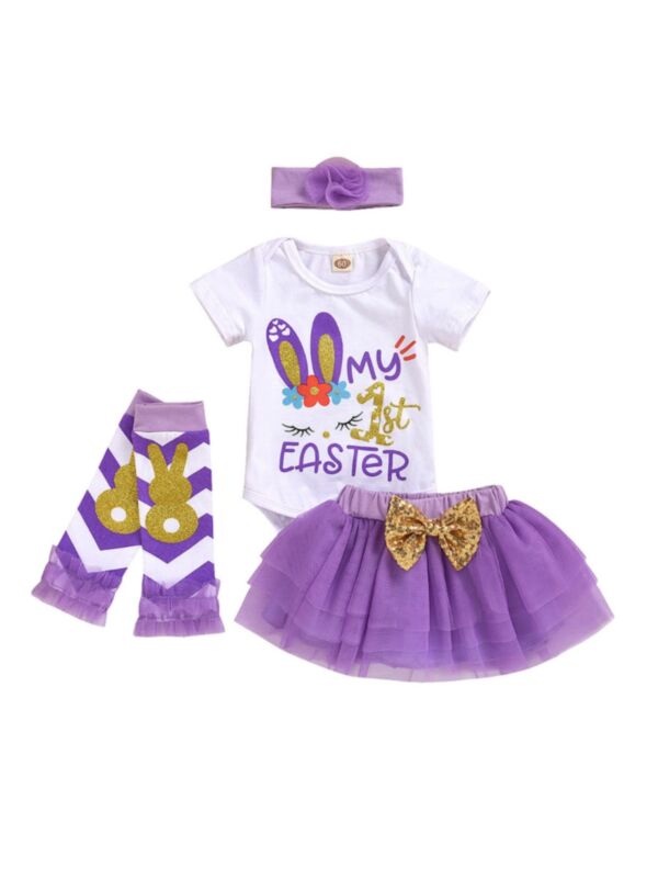 4 Pieces Baby Girl My First Easter Purple Set 