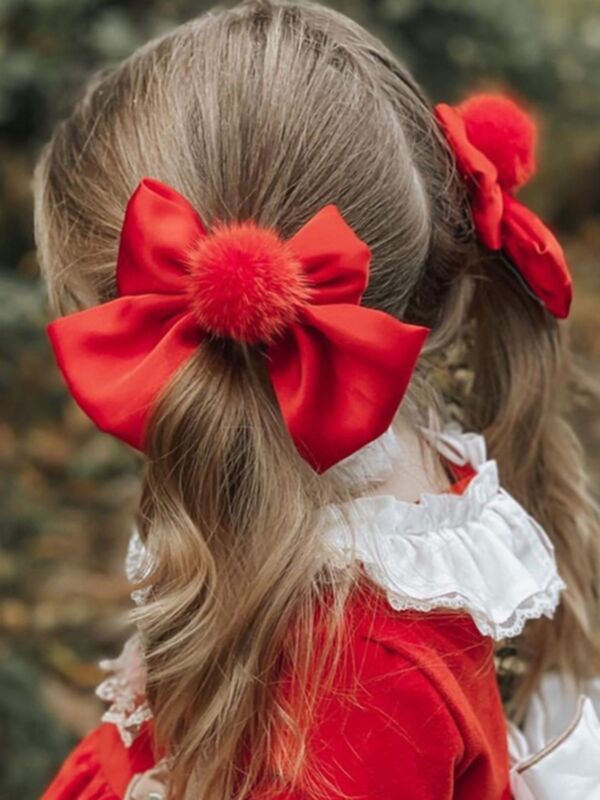 Little Girl Silk Pom Pom Hair Clip 