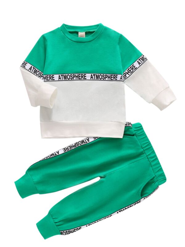 2 Pieces Kid ATMOSPHERE Color Blocking Set Top Matching Pants