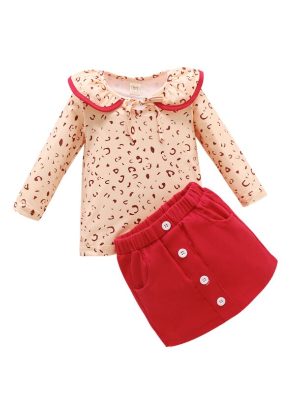 2 PCS Baby Kid Girl Leopard Set Blouse And Skirt